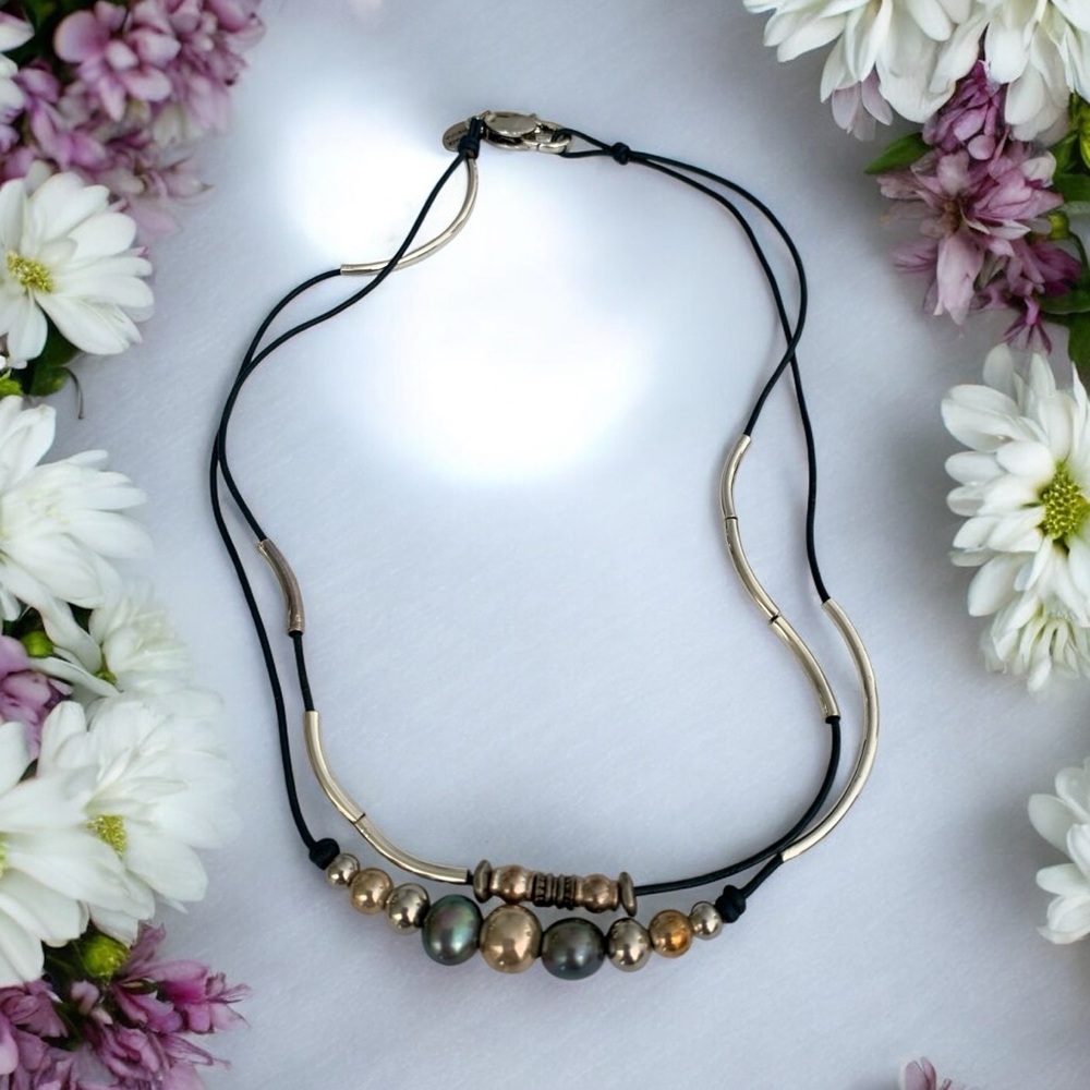 Lizzy James signed sterling silver plated and real Tahitian pearl accents